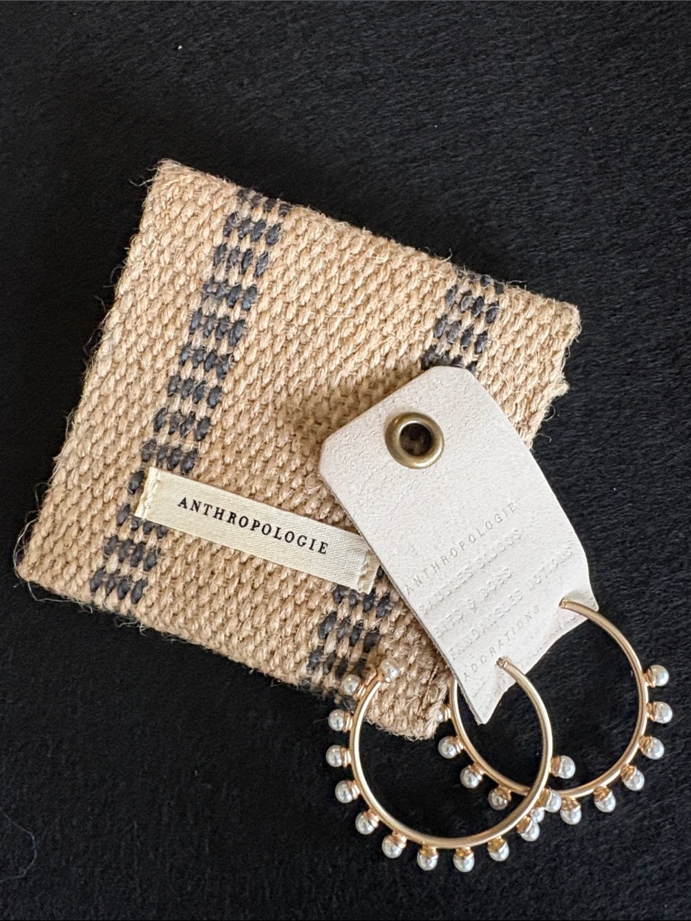 Anthropologie Gold Pearl Edge Hoop Earrings